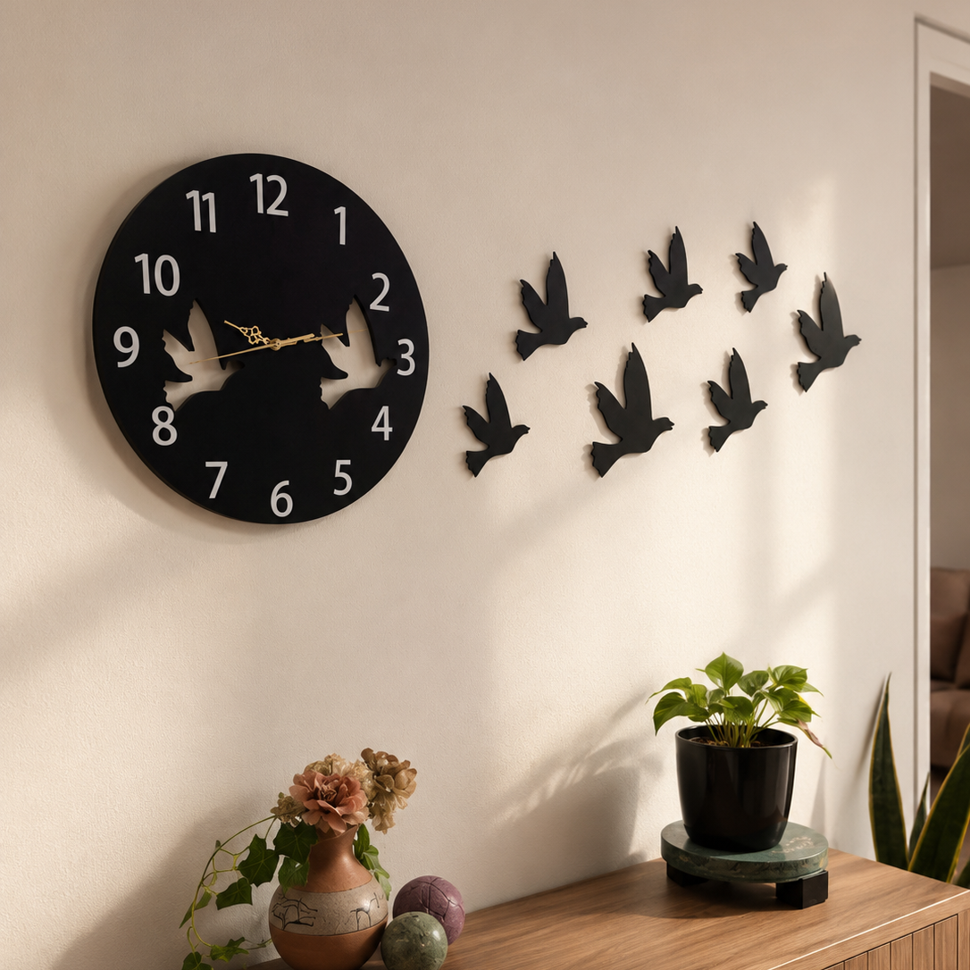 Cuadro reloj + pajaros volando