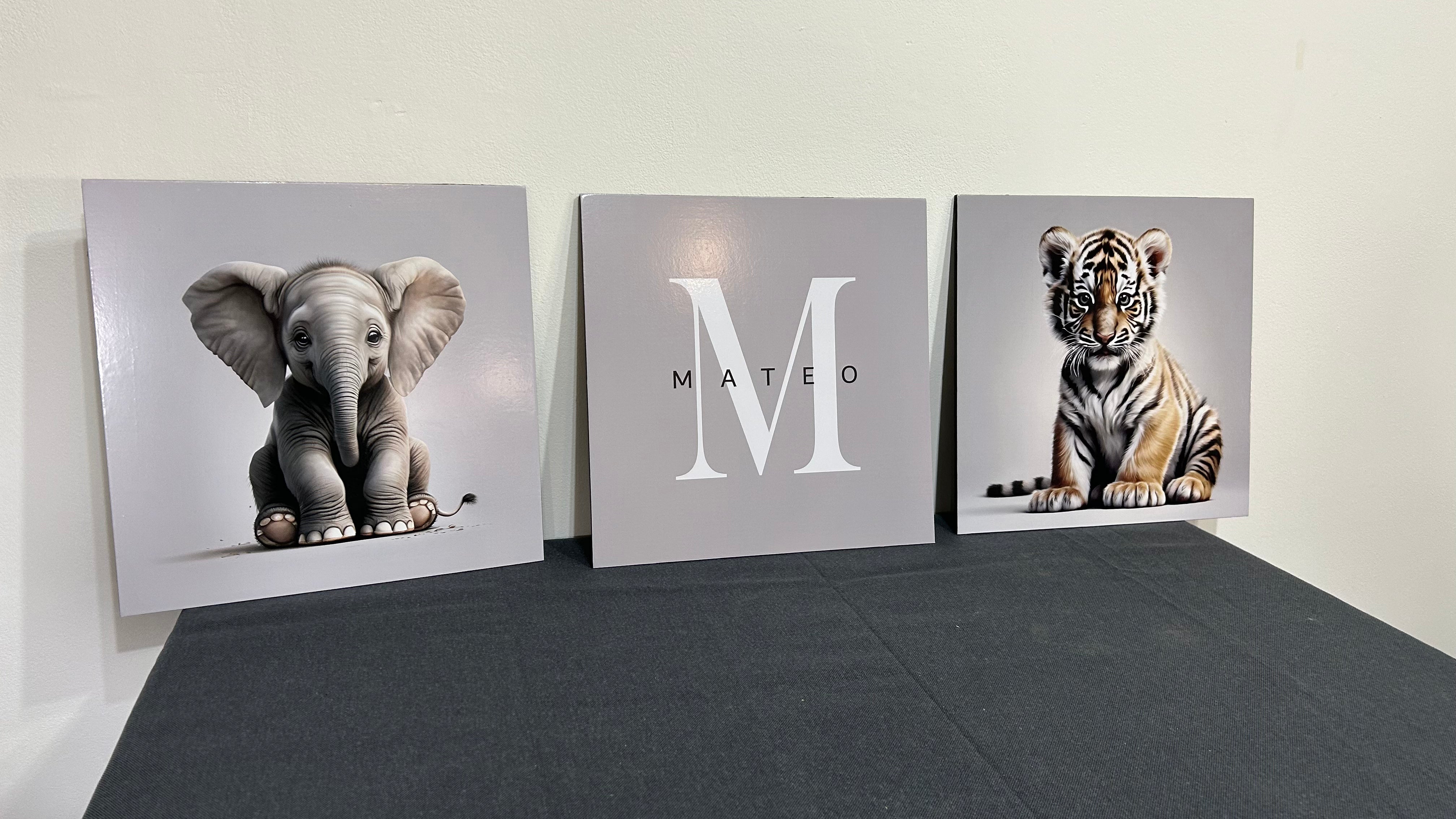 Set Infantil con Nombre Personalizado (Tigre y Elefante)