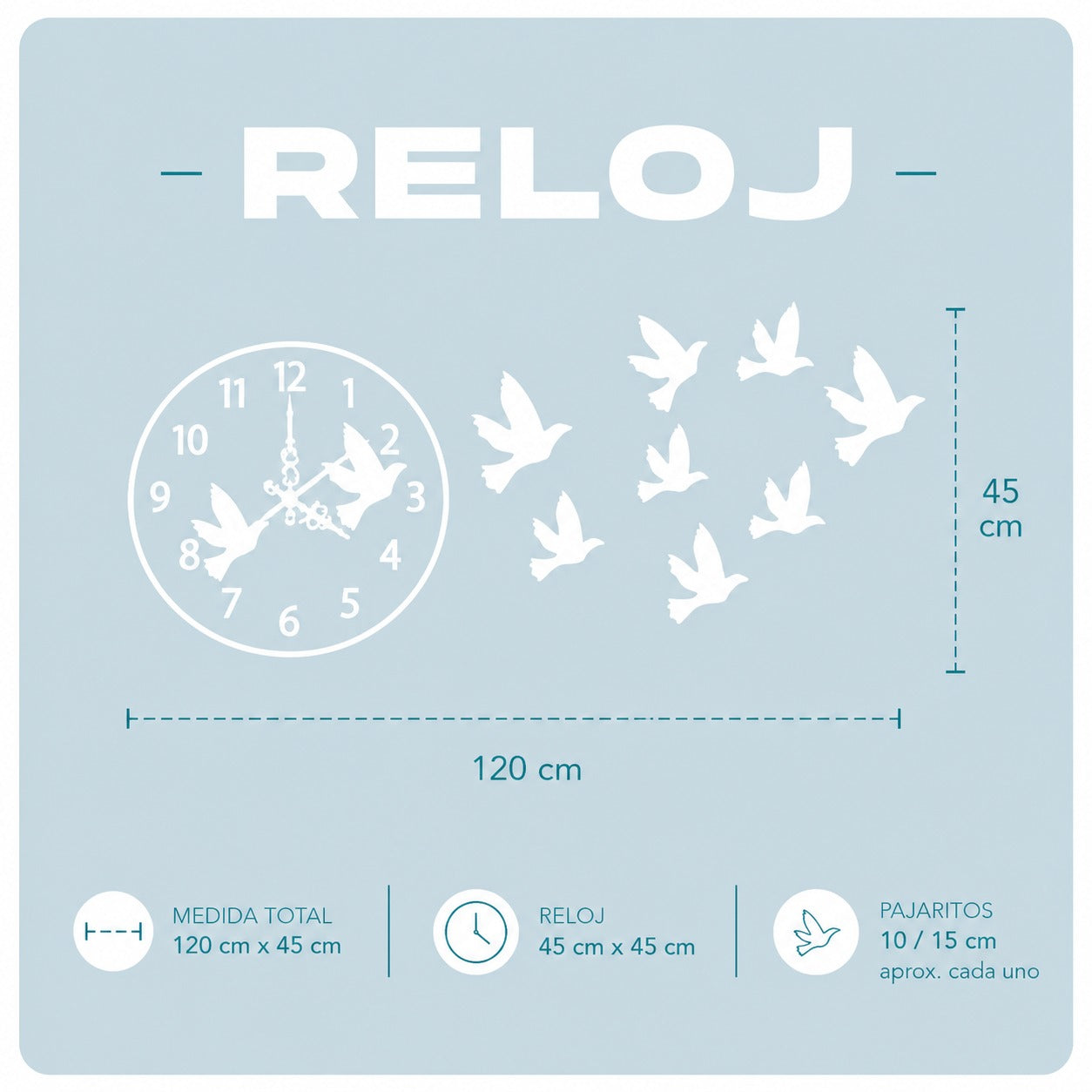 Cuadro reloj + pajaros volando