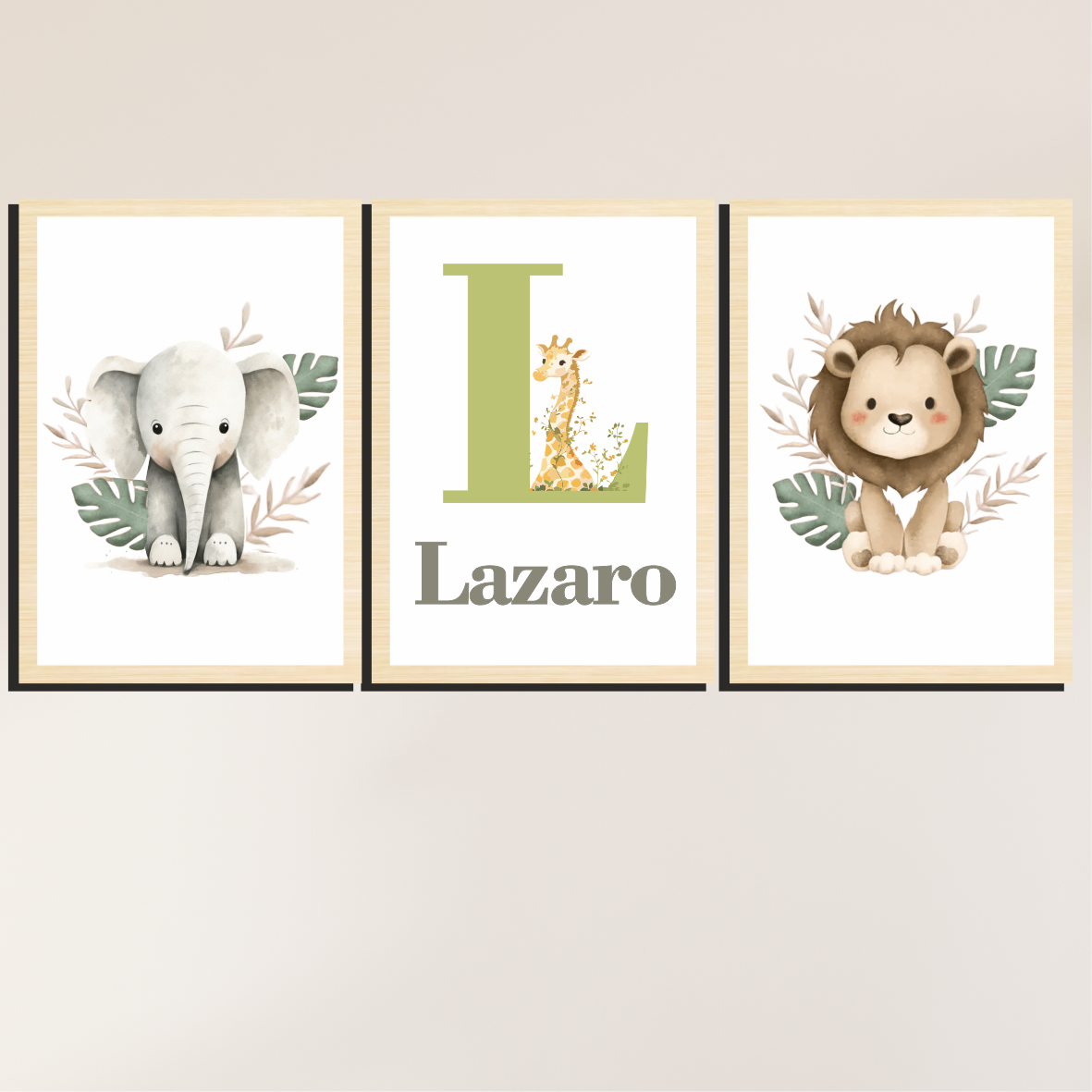Set Infantil con Nombre Personalizado (León y Elefante)