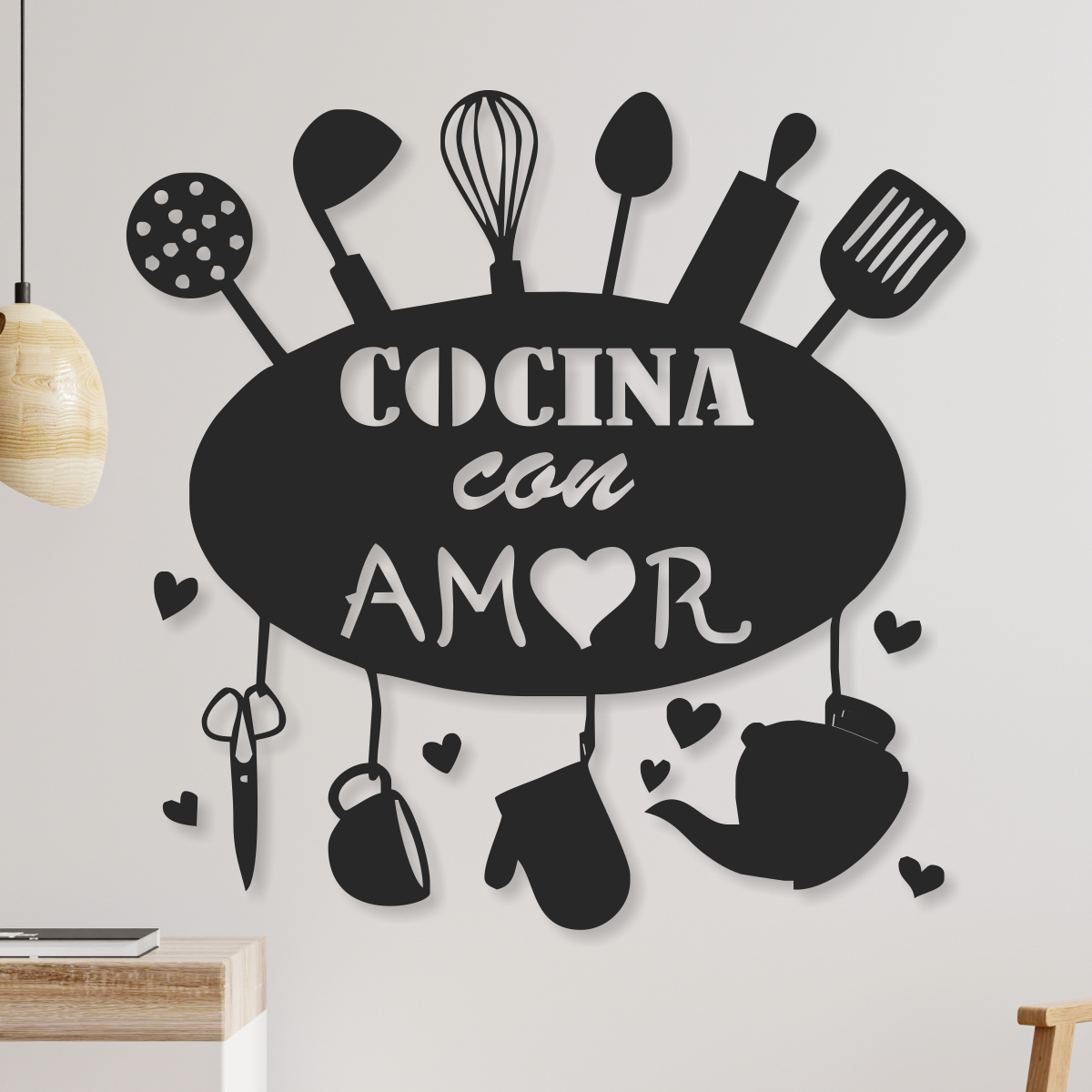 Cuadro cocina moderno • Cocina con amor (60cm x 60cm) • Deco Clicks