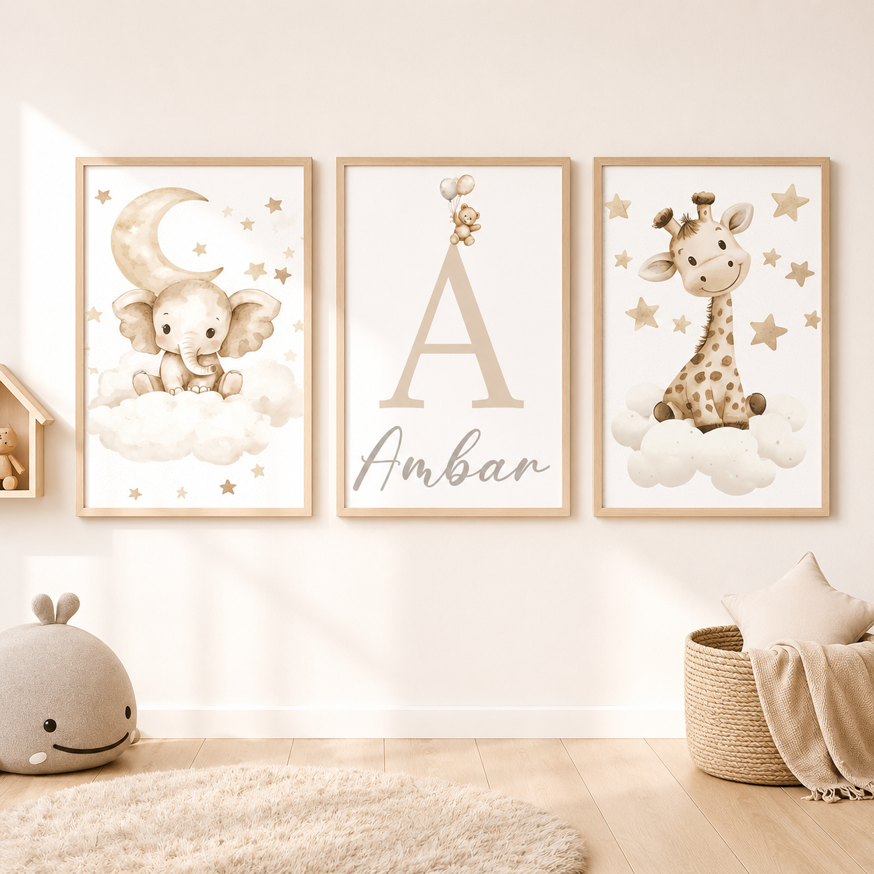 Set Infantil Jirafa y Elefante con Nombre Personalizado