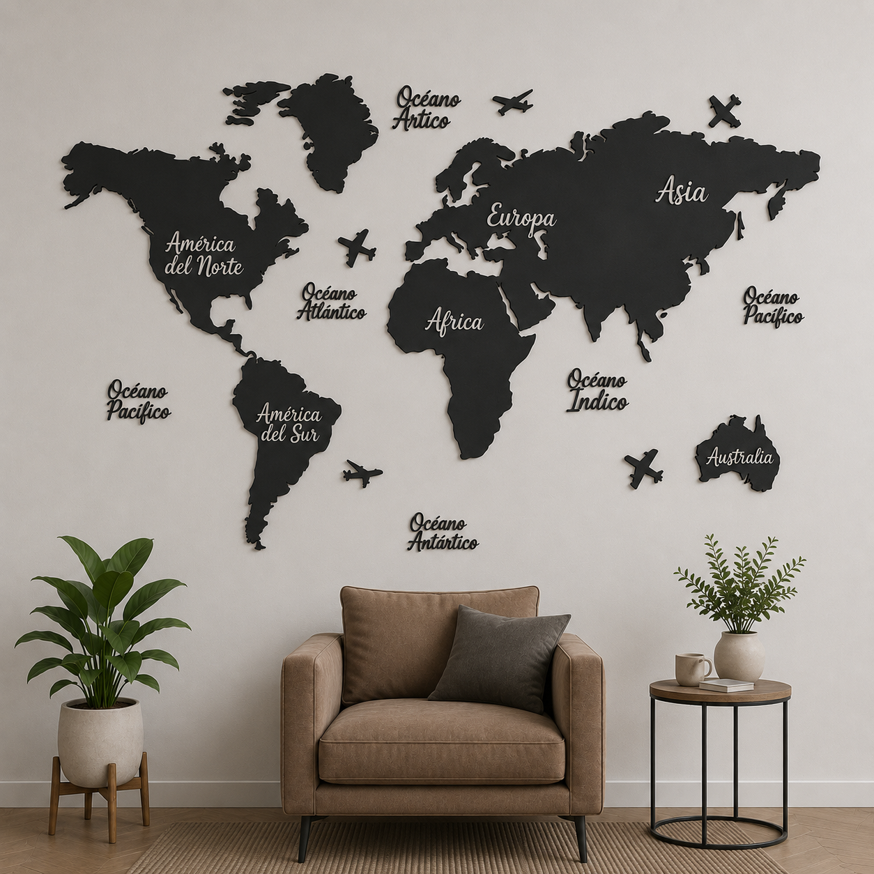 Mapa con nombre de los continentes