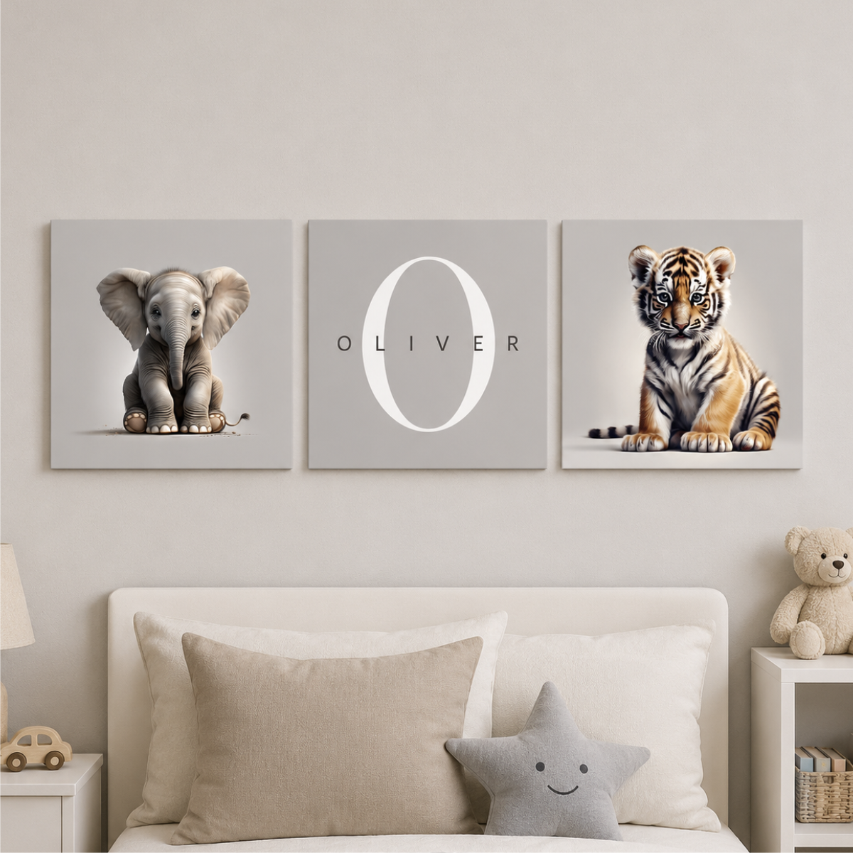 Set Infantil con Nombre Personalizado (Tigre y Elefante)