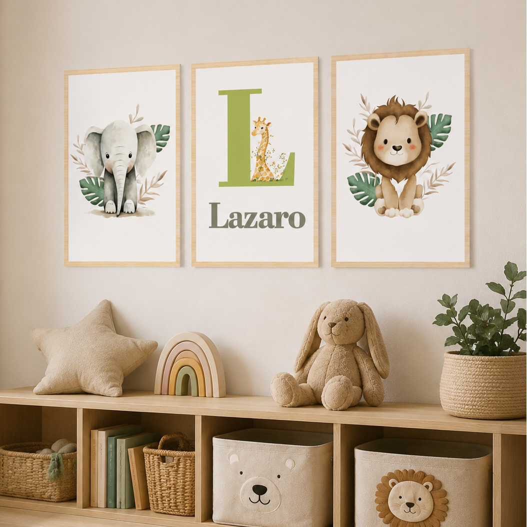 Set Infantil con Nombre Personalizado (León y Elefante)