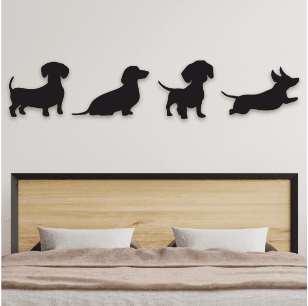 cuadros de poses de perro salchica 150 x 30 cm
