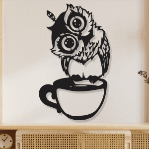 cuadro de buho en taza 35 x 53 cm