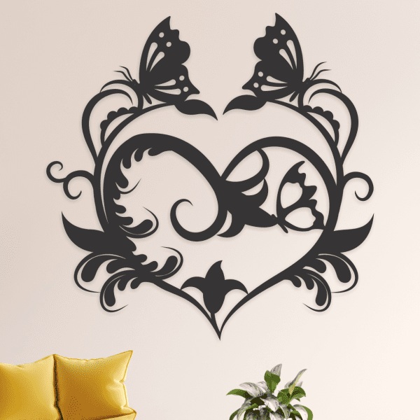 cuadro de corazon con mariposas 60 x 60 cm
