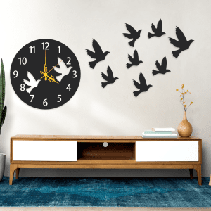 cuadro de reloj con pajaros volando 120 x 45 cm