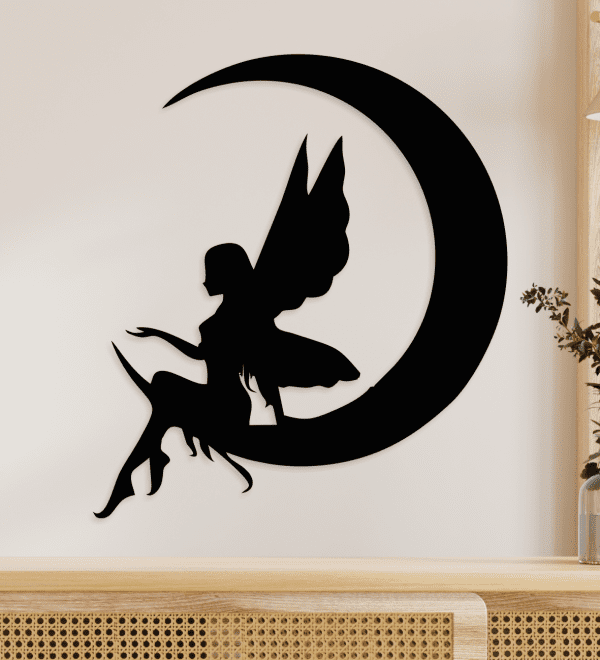 cuadro de hada sentada en la luna 60 x 65 cm