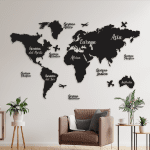 cuadro de mapa con nombre de los contienentes 150 x 90 cm