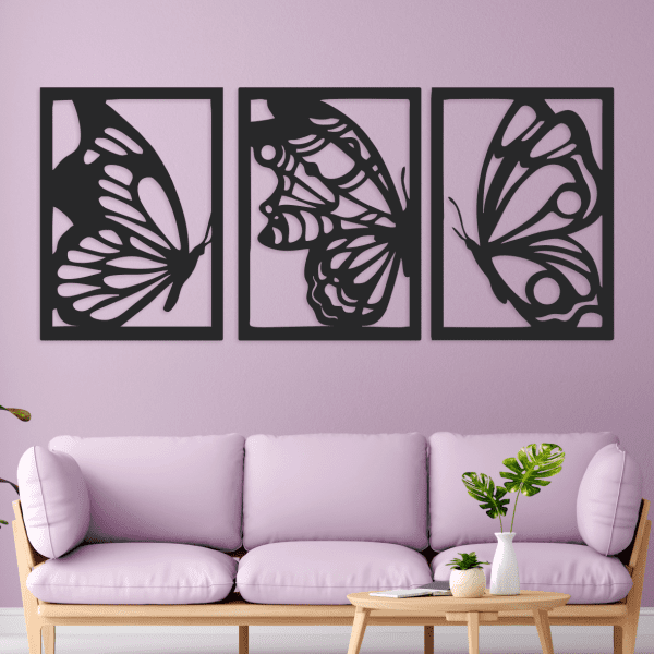 cuadros de mariposas x 3 130 x 60 cm
