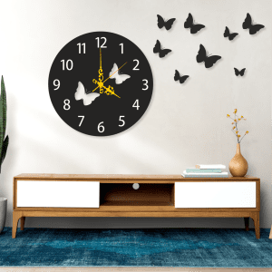 cuadro de reloj con mariposas volando 120 x 45 cm