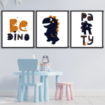 cuadro de kit dino con fondo blanco 110 x 40 cm