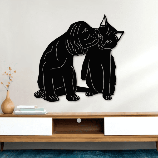 cuadro perro dandole un beso a un gato color negro 60 x 60 cm