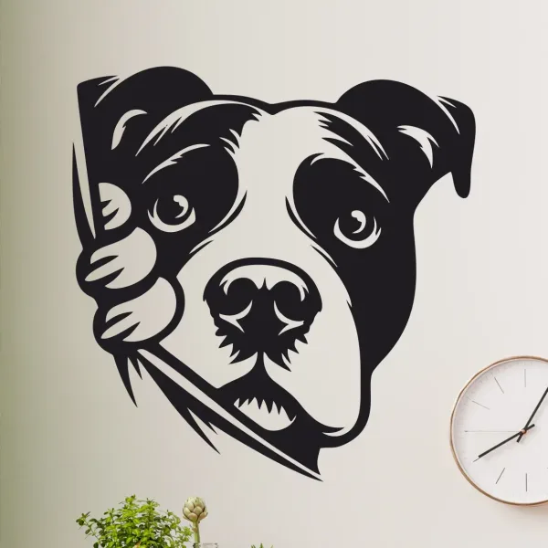 cuadro de perro pitbull asomandose 50 x 50