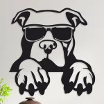 cuadro de perro pitbull con anteojos asomandose 40 x 40