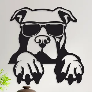cuadro de perro pitbull con anteojos asomandose 40 x 40
