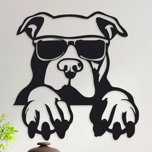 cuadro de perro pitbull con anteojos asomandose 40 x 40