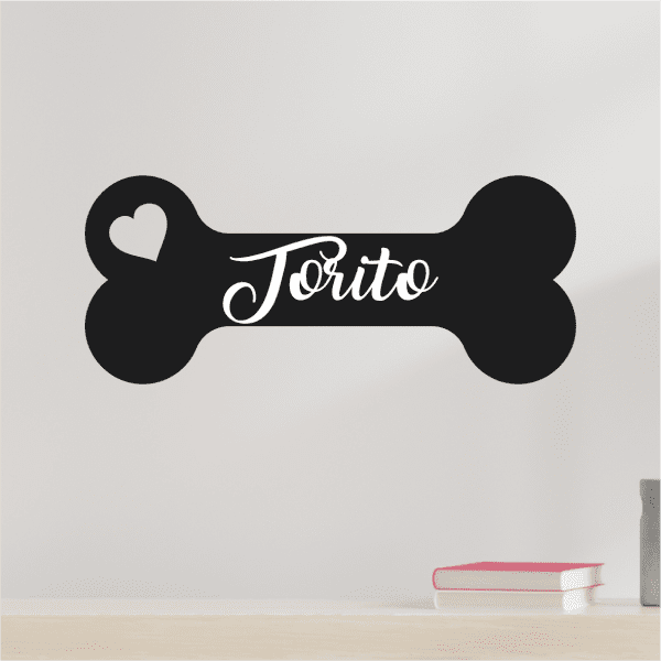 placa con forma de hueso con nombre personalizada