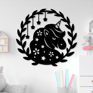 cuadro unicornio con estrellas y flores 60 x 55 cm